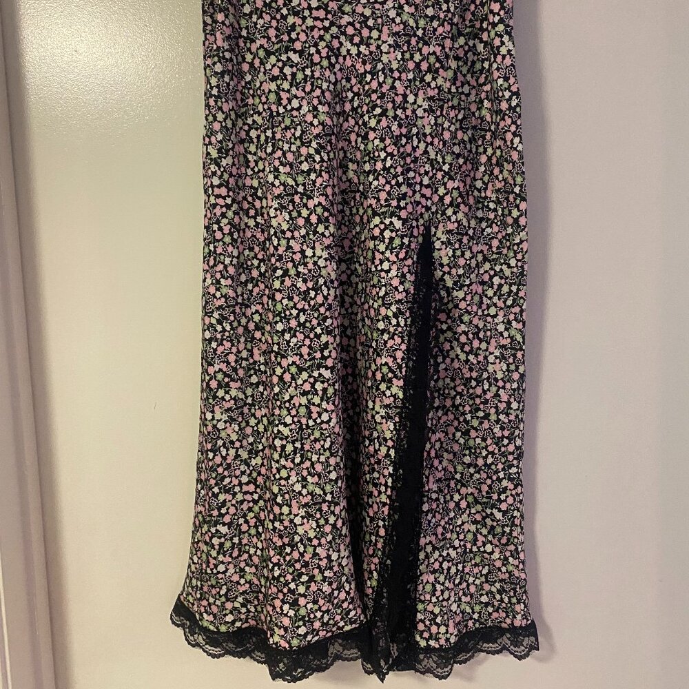 H&M Divided - Satin Floral Lace Midi Skirt with Slit Size US8